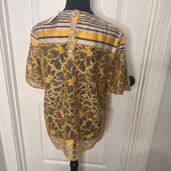 Anthropologie Floral  Short Sleeve Casual Lace  Blouse‎  Stripe Top Size 6 NWT - Picture 5 of 9